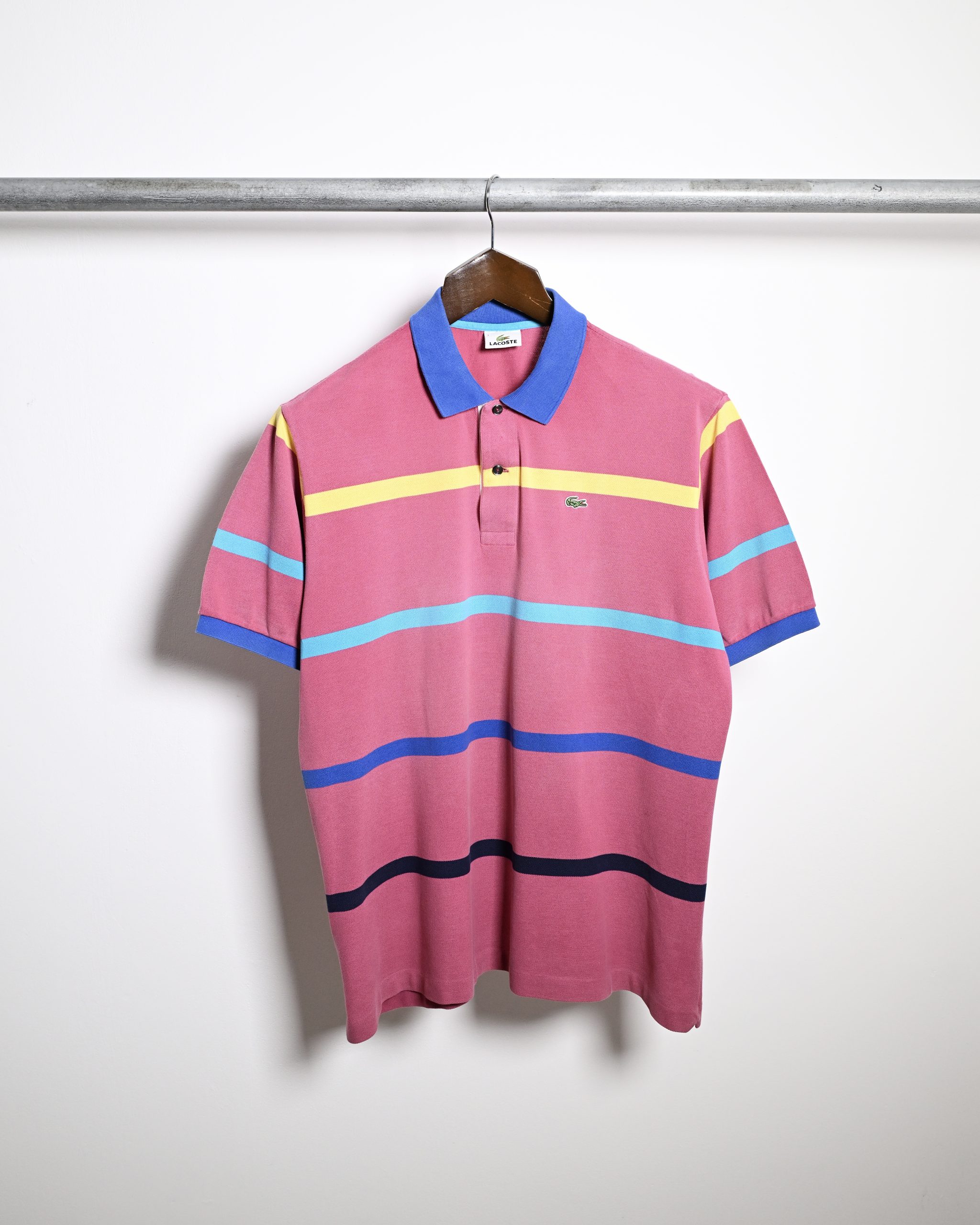 LACOSTE PINK STRIPED SHORT SLEEVE POLO (XL)
